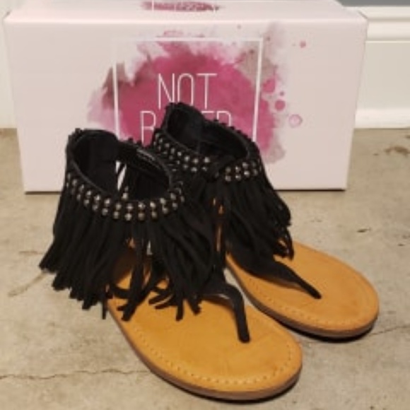 black fringe sandals